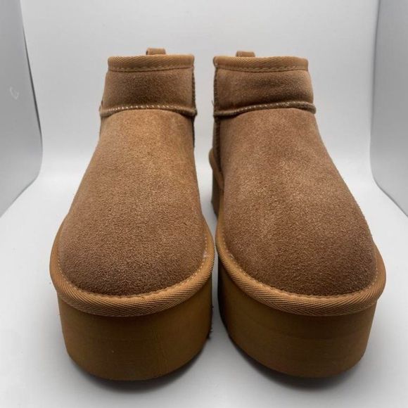 CUSHIONAIRE Women's COZY Genuine Suede pull on platform boot CHESTNUT 7 - Picture 3 of 6